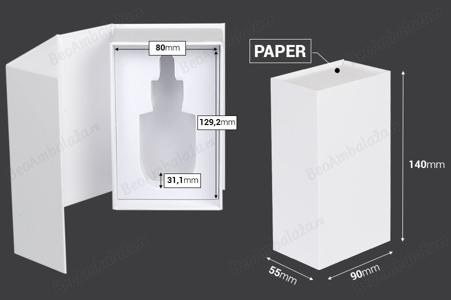 Luksuzna bela kutija 90x140x55mm sa magnetnim zatvaranjem, za bočicu 30mL sa šifrom: 22-1569-dimenzije_slike