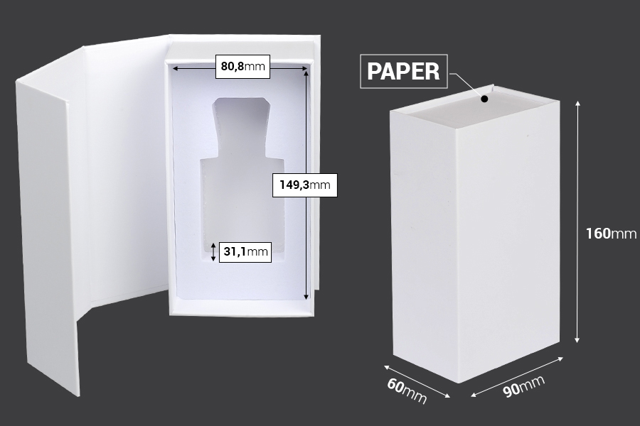 Luksuzna bela kutija 90x160x60mm sa magnetnim zatvaranjem, za bočice 50mL sa šifrom: 18-394 i 21-636. Luksuzna bela kutija 90x160x60mm sa magnetnim zatvaranjem, za bočice 50mL sa šifrom: 18-394 i 21-636.