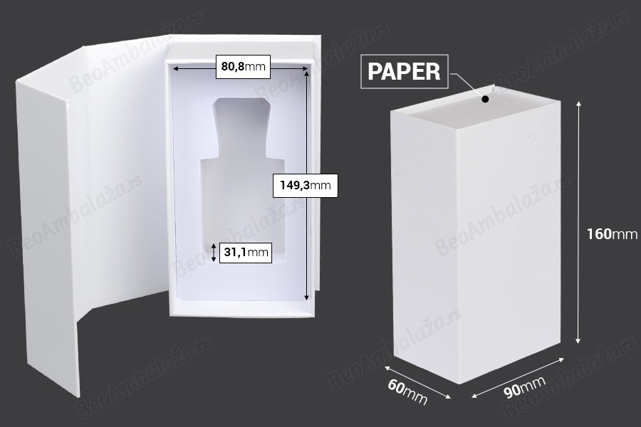 Luksuzna bela kutija 90x160x60mm sa magnetnim zatvaranjem, za bočice 50mL sa šifrom: 18-394 i 21-636.-dimenzije_slike