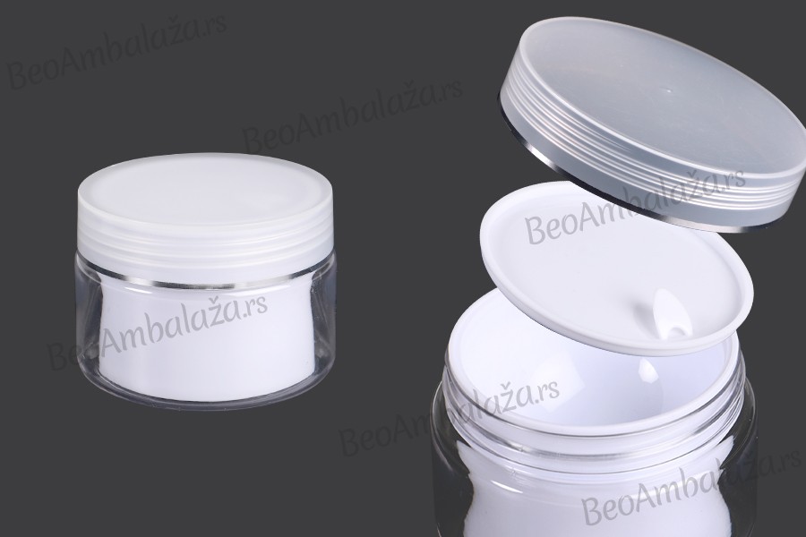 Plastična kutijica sa duplim dnom 50 mL za kremu, sa zatvaračem i plastičnim međupoklopcem - 6 kom