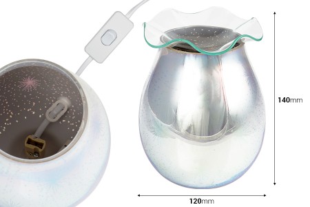 Električni srebrni stakleni difuzor mirisa sa svetlom za sagorevanje aromatičnih voskova i ulja (radi sa lampom)-dimenzije_slike