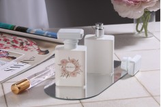 Bela staklena bočica za parfem 50mL sa sprejem i belim zatvaračem