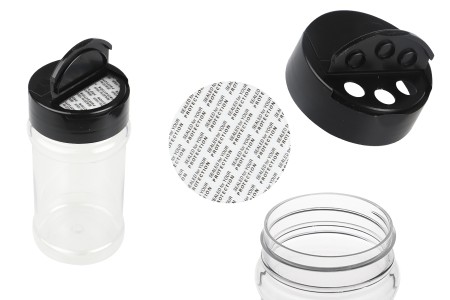 Plastična (PET) providna teglica 170mL, sa crnim poklopcem i unutrašnjom zaptivkom (PE) za začine - 6 kom-slika_proizvoda