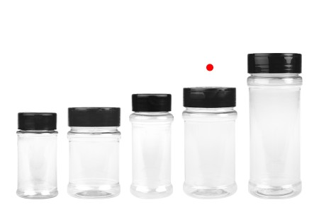 Plastična (PET) providna teglica 170mL, sa crnim poklopcem i unutrašnjom zaptivkom (PE) za začine - 6 kom-grupa_slika