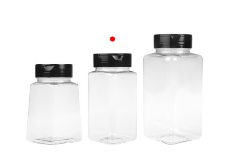 Plastična (PET) providna teglica 250mL, sa crnim poklopcem i unutrašnjom zaptivkom (PE) za začine - 6 kom-grupa_slika