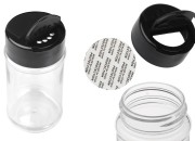 Plastična (PET) providna teglica 80mL, sa crnim poklopcem i unutrašnjom zaptivkom (PE) za začine