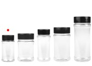 Plastična (PET) providna teglica 80mL, sa crnim poklopcem i unutrašnjom zaptivkom (PE) za začine
