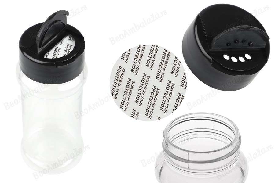 Plastična (PET) providna teglica 100mL, sa crnim poklopcem i unutrašnjom zaptivkom (PE) za začine-slika_proizvoda