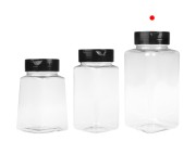 Plastična (PET) providna teglica 500mL, sa crnim poklopcem i unutrašnjom zaptivkom (PE) za začine - 6 kom