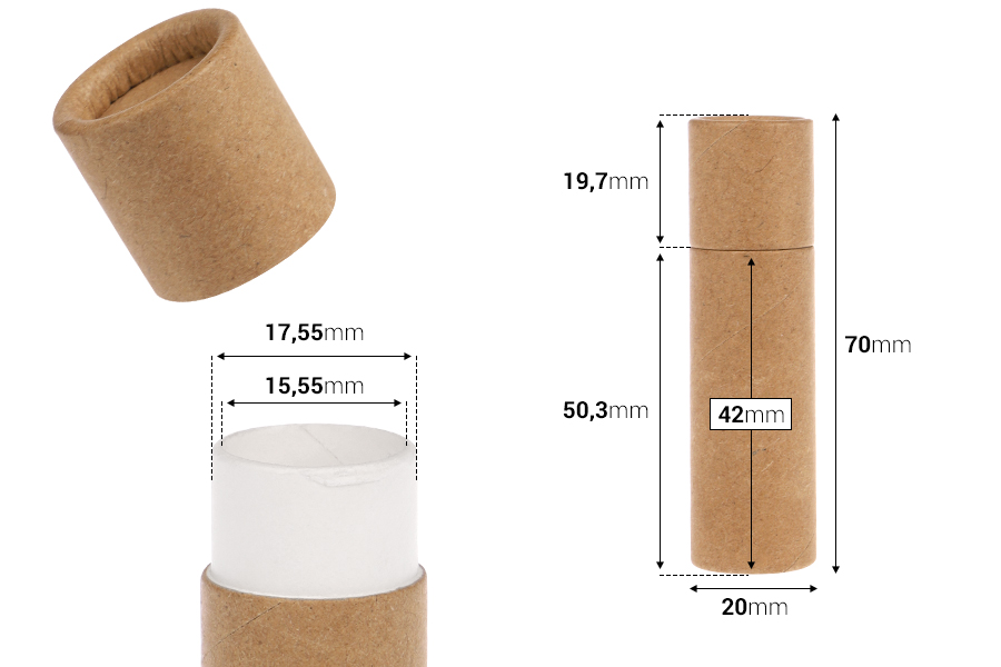 Biorazgradive cilindrične papirne kutijice 20x70 mm, za balzam za usne Biorazgradive cilindrične papirne kutijice 20x70 mm, za balzam za usne