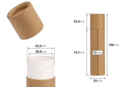 Biorazgradive cilindrične papirne kutijice 25x100 mm, za balzam za usne-dimenzije_slike