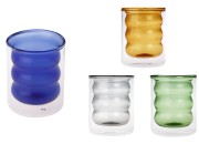 Dvostruka staklena tegla 200 mL za sveću (75x93 mm) u raznim bojama