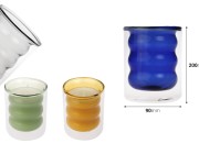 Dvostruka staklena tegla 200 mL za sveću (75x93 mm) u raznim bojama