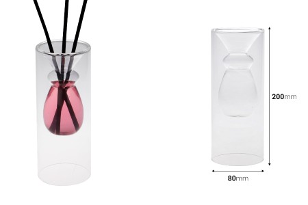 Staklena posuda 230 mL dvokomorna (80x200 mm) od duvanog stakla, pogodna za osveživače prostora, providna-2