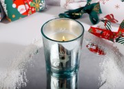 Dekorativni Božićni stakleni svećnjak sa irvasima (bez poklopca) srebrne boje