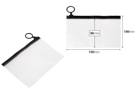 Poluprovidna kesica (PVC) 150x100 mm sa crnim patent  (zip) zatvaračem - 12 kom-dimenzije_slike