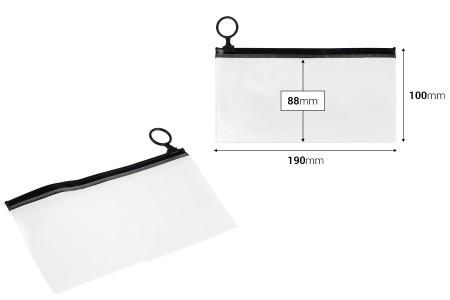 Poluprovidna kesica (PVC) 190x100 mm sa crnim patent  (zip) zatvaračem - 12 kom-dimenzije_slike