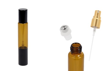 Staklena dvostrana karamel flašica 10mL sa sprejom i roll on-om, u zlatnoj ili crnoj boji - 6 kom-slika_proizvoda