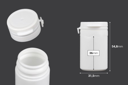 Bela plastična kutijica 30mL sa sigurnosnim klik poklopcem za pilule i kapsule-dimenzije_slike