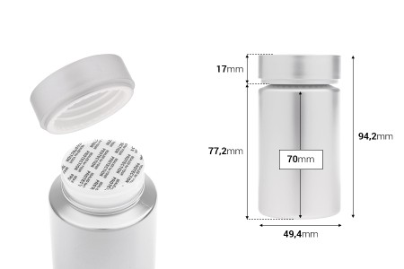 Plastična srebrna PET kutijica 120mL za lekove i kapsule - 12 kom-dimenzije_slike