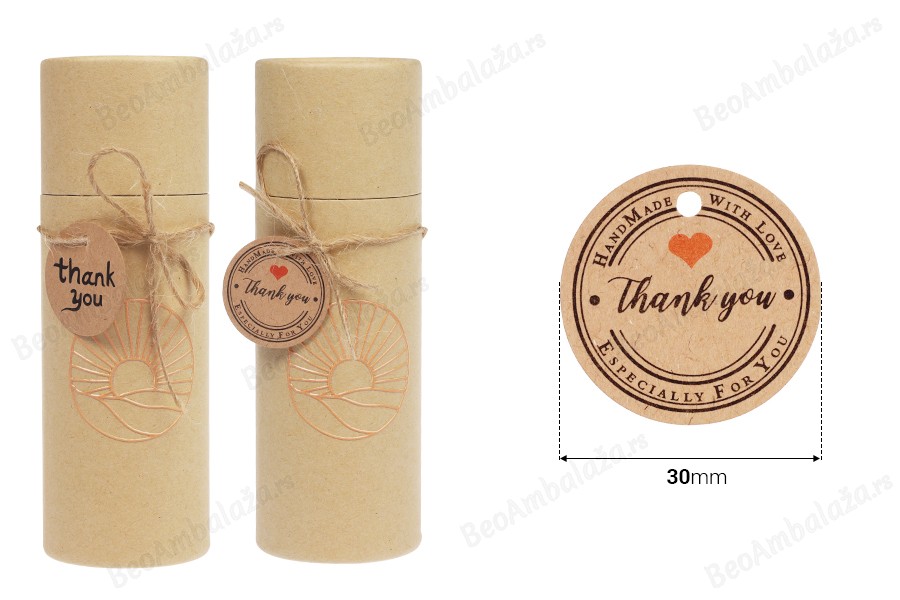 Papirne kartice „Τhank you“ sa rupicom i kanapom - 100 kom-dimenzije_slike