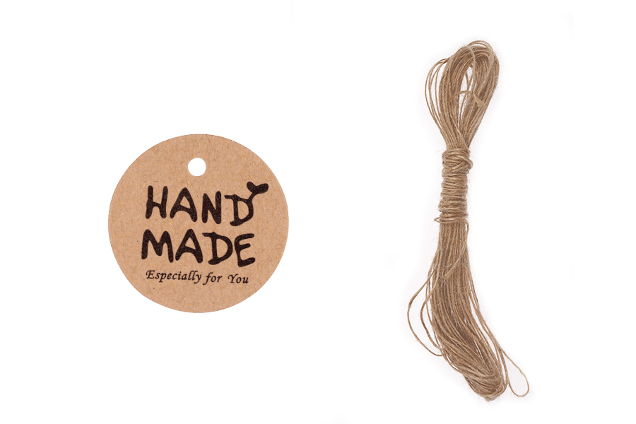 Papirne kartice „Handmade“ sa rupicom i kanapom - 100 kom