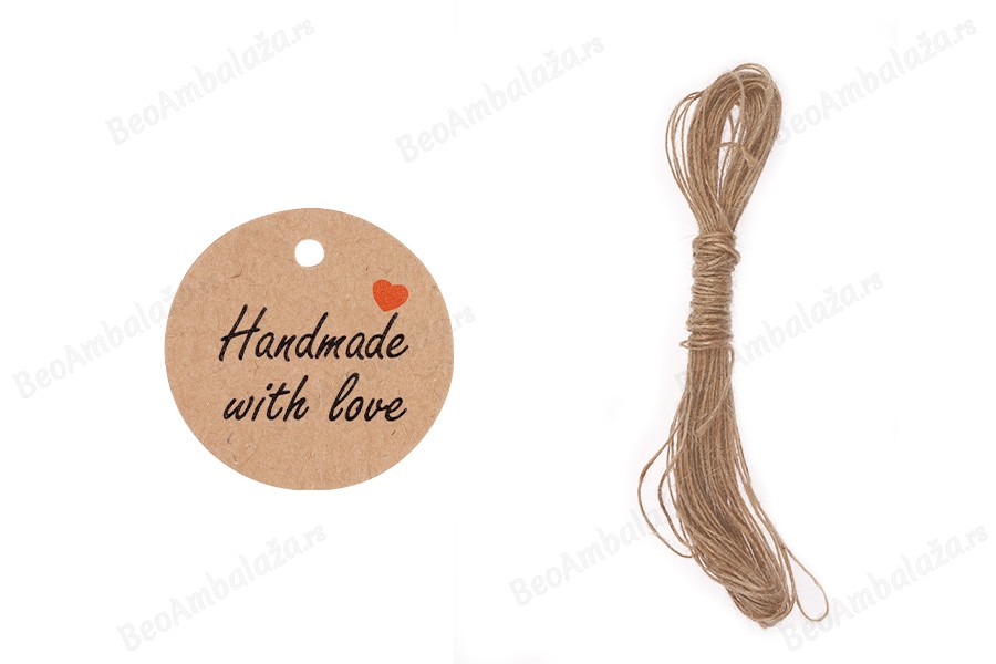 Papirne kartice „Handmade with love“ sa rupicom i kanapom - 100 kom-slika_proizvoda