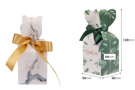 Papirna poklon kutija 50x50x120 mm sa trakom u različitim dezenima - 50 kom-dimenzije_slike