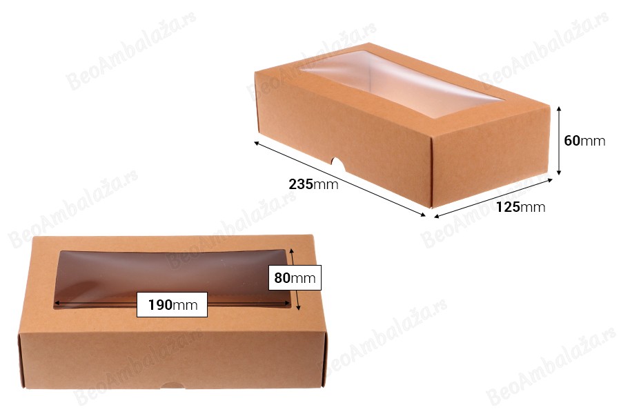 Kutija od kraft papira 235x125x60 mm sa prozorom - 50 kom-dimenzije_slike