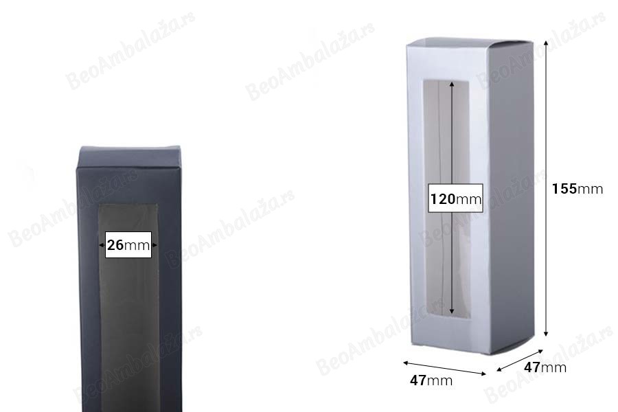 Papirna kutija sa prozorom 47x47x155mm - 20 kom-dimenzije_slike