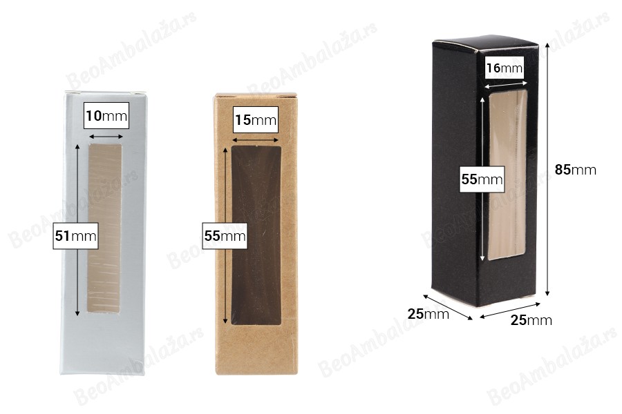 Kartonska kutija 25x25x85mm sa prozorom - 50 kom-dimenzije_slike