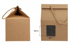 Kutija - paket za pakovanje 220x140x190mm od Kraft papira sa prozorom i ručkom od kanapa - 20 kom
