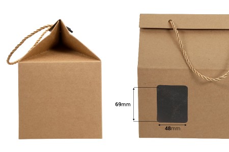 Kutija - paket za pakovanje 220x140x190mm od Kraft papira sa prozorom i ručkom od kanapa - 20 kom-3