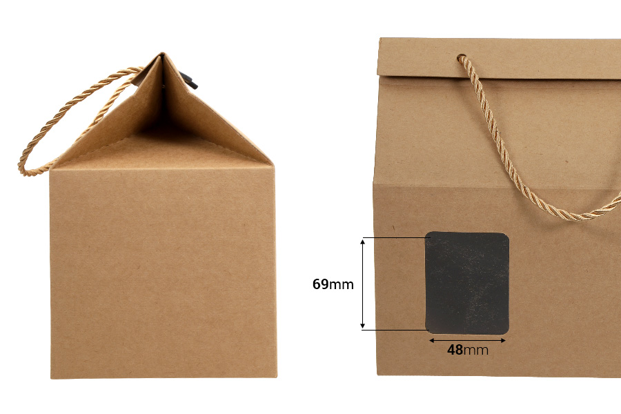 Kutija - paket za pakovanje 220x140x190mm od Kraft papira sa prozorom i ručkom od kanapa - 20 kom Kutija - paket za pakovanje 220x140x190mm od Kraft papira sa prozorom i ručkom od kanapa - 20 kom