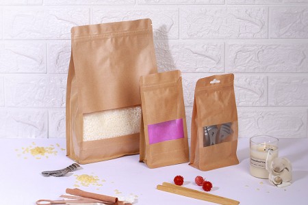 Kraft DoyPack kesice sa zip zatvaranjem, prozorom, Eurohole otvorom, unutrašnjom i spoljašnjom providnom oblogom i sa mogućnošću termo zatvaranja 160x80x260mm - 50kom-grupa_slika