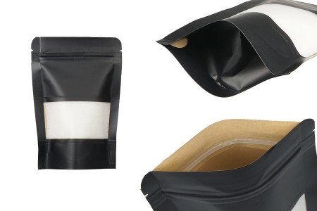 Kraft kese tipa Doypack 100x30x145 mm, sa zip zatvaračem, prozorom i mogućnošću toplotnog zatvaranja - 100 kom-slika_proizvoda