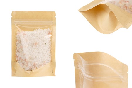 Kraft (14c) DoyPack kesice 100x35x150mm sa providnom prednjom stranom (8c), zip zatvaranjem i mogućnošću termo zatvaranja – 100 kom-slika_proizvoda