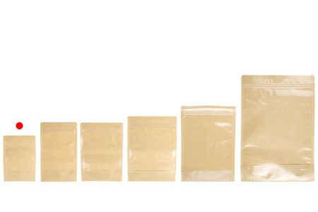 Kraft (14c) DoyPack kesice 100x35x150mm sa providnom prednjom stranom (8c), zip zatvaranjem i mogućnošću termo zatvaranja – 100 kom-grupa_slika