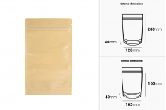 Kraft (14c) DoyPack kesice 120x40x200mm sa providnom prednjom stranom (8c), zip zatvaranjem i mogućnošću termo zatvaranja – 100 kom