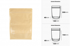 Kraft (14c) DoyPack kesice 140x40x200mm sa providnom prednjom stranom (8c), zip zatvaranjem i mogućnošću termo zatvaranja – 100 kom