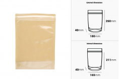 Kraft (14c) DoyPack kesice 180x40x260mm sa providnom prednjom stranom (8c), zip zatvaranjem i mogućnošću termo zatvaranja – 100 kom