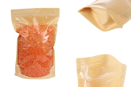 Kraft (14c) DoyPack kesice 200x50x300mm sa providnom prednjom stranom (8c), zip zatvaranjem i mogućnošću termo zatvaranja – 100 kom-slika_proizvoda