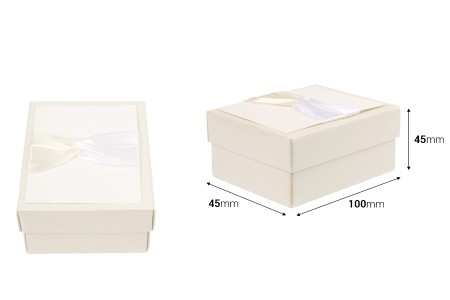 Kartonska bela kutija sa bež i belom satenskom mašnom-dimenzije_slike