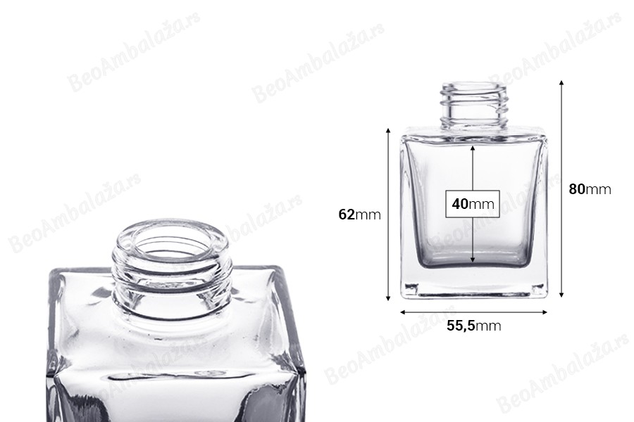 Četvrtasta staklena flašica od 100mL, pogodna za osveživače prostora - bez štapića-dimenzije_slike