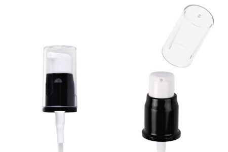 Aluminijumska crno-bela pumpica PP18 za kreme sa providnim akrilnim zatvaračem-slika_proizvoda