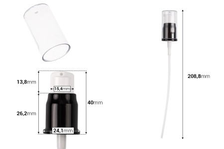 Aluminijumska crno-bela pumpica PP18 za kreme sa providnim akrilnim zatvaračem-dimenzije_slike