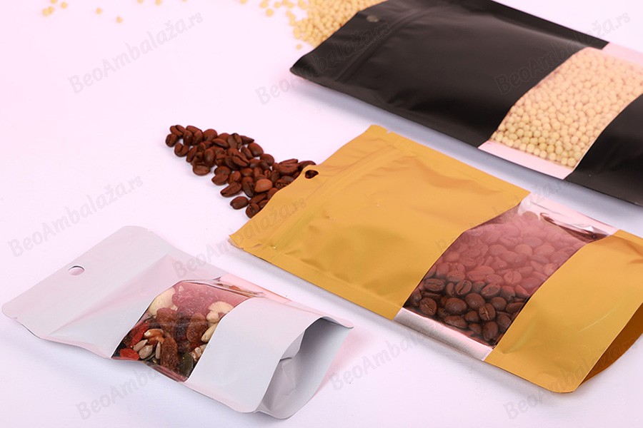 Aluminijumske DoyPack kesice sa zip zatvaranjem, prozorom, ovalnim dnom i sa mogućnošću termo lepljenja 140x40x200mm - 100kom-grupa_slika