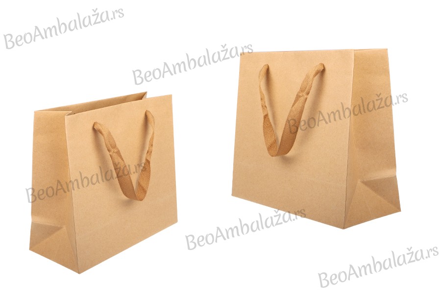 Papirna kraft ekološka kesa 260x110x230mm, sa braon trakom - 20 kom  