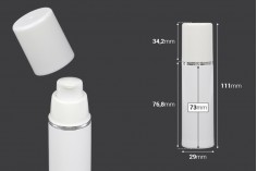 Airless bela plastična bočica 30mL za kreme sa srebrnom linijom i belim zatvaračem