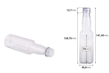 Plastična providna flašica 100mL sa aluminijumskim zatvaračem i zaptivkom - 12 kom-dimenzije_slike